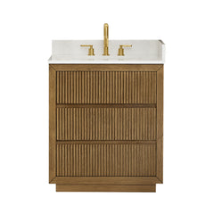 Altair Navan 30" Single Bathroom Vanity in Weathered Brown with Grain White Engineered Stone Countertop No Mirror