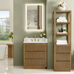 Altair Navan 30" Single Bathroom Vanity in Weathered Brown with Grain White Engineered Stone Countertop No Mirror