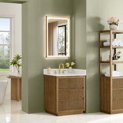 Altair Navan 30" Single Bathroom Vanity in Weathered Brown with Grain White Engineered Stone Countertop No Mirror