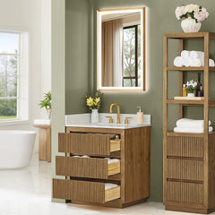 Altair Navan 30" Single Bathroom Vanity in Weathered Brown with Grain White Engineered Stone Countertop No Mirror