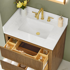 Altair Navan 30" Single Bathroom Vanity in Weathered Brown with Grain White Engineered Stone Countertop No Mirror