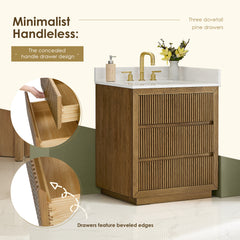 Altair Navan 30" Single Bathroom Vanity in Weathered Brown with Grain White Engineered Stone Countertop No Mirror