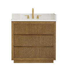 Altair Navan 36" Single Bathroom Vanity in Weathered Brown with Grain White Engineered Stone Countertop No Mirror
