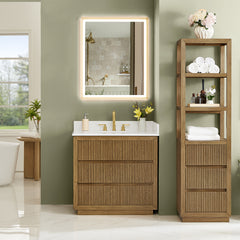 Altair Navan 36" Single Bathroom Vanity in Weathered Brown with Grain White Engineered Stone Countertop No Mirror