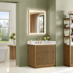 Altair Navan 36" Single Bathroom Vanity in Weathered Brown with Grain White Engineered Stone Countertop No Mirror