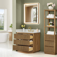 Altair Navan 36" Single Bathroom Vanity in Weathered Brown with Grain White Engineered Stone Countertop No Mirror