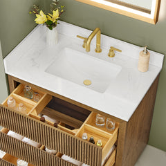 Altair Navan 36" Single Bathroom Vanity in Weathered Brown with Grain White Engineered Stone Countertop No Mirror