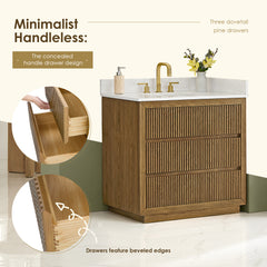 Altair Navan 36" Single Bathroom Vanity in Weathered Brown with Grain White Engineered Stone Countertop No Mirror