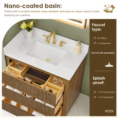 Altair Navan 36" Single Bathroom Vanity in Weathered Brown with Grain White Engineered Stone Countertop No Mirror