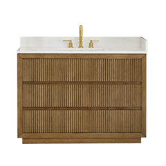 Altair Navan 48" Single Bathroom Vanity in Weathered Brown with Grain White Engineered Stone Countertop No Mirror