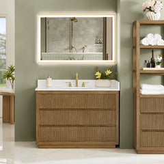 Altair Navan 48" Single Bathroom Vanity in Weathered Brown with Grain White Engineered Stone Countertop No Mirror