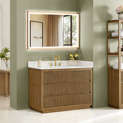 Altair Navan 48" Single Bathroom Vanity in Weathered Brown with Grain White Engineered Stone Countertop No Mirror
