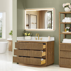 Altair Navan 48" Single Bathroom Vanity in Weathered Brown with Grain White Engineered Stone Countertop No Mirror