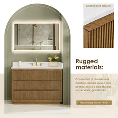 Altair Navan 48" Single Bathroom Vanity in Weathered Brown with Grain White Engineered Stone Countertop No Mirror