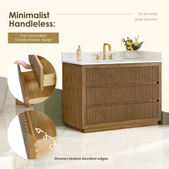 Altair Navan 48" Single Bathroom Vanity in Weathered Brown with Grain White Engineered Stone Countertop No Mirror
