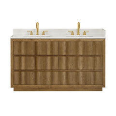 Altair Navan 60" Double Bathroom Vanity in Weathered Brown with Grain White Engineered Stone Countertop No Mirror