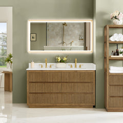 Altair Navan 60" Double Bathroom Vanity in Weathered Brown with Grain White Engineered Stone Countertop No Mirror