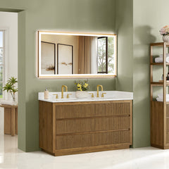 Altair Navan 60" Double Bathroom Vanity in Weathered Brown with Grain White Engineered Stone Countertop No Mirror