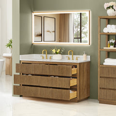 Altair Navan 60" Double Bathroom Vanity in Weathered Brown with Grain White Engineered Stone Countertop No Mirror