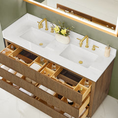 Altair Navan 60" Double Bathroom Vanity in Weathered Brown with Grain White Engineered Stone Countertop No Mirror