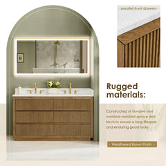 Altair Navan 60" Double Bathroom Vanity in Weathered Brown with Grain White Engineered Stone Countertop No Mirror
