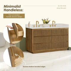Altair Navan 60" Double Bathroom Vanity in Weathered Brown with Grain White Engineered Stone Countertop No Mirror