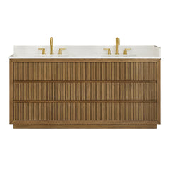 Altair Navan 72" Double Bathroom Vanity in Weathered Brown with Grain White Engineered Stone Countertop No Mirror