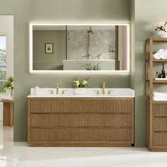 Altair Navan 72" Double Bathroom Vanity in Weathered Brown with Grain White Engineered Stone Countertop No Mirror