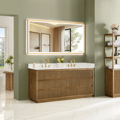 Altair Navan 72" Double Bathroom Vanity in Weathered Brown with Grain White Engineered Stone Countertop No Mirror