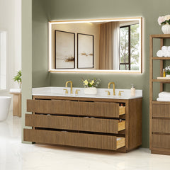 Altair Navan 72" Double Bathroom Vanity in Weathered Brown with Grain White Engineered Stone Countertop No Mirror