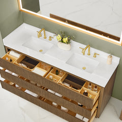 Altair Navan 72" Double Bathroom Vanity in Weathered Brown with Grain White Engineered Stone Countertop No Mirror
