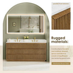 Altair Navan 72" Double Bathroom Vanity in Weathered Brown with Grain White Engineered Stone Countertop No Mirror