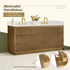 Altair Navan 72" Double Bathroom Vanity in Weathered Brown with Grain White Engineered Stone Countertop No Mirror