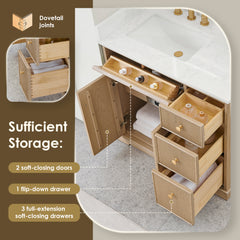Altair Barnett 36" Single Bathroom Vanity in Natural Oak with Grain White Engineered Stone Countertop No Mirror