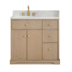 Altair Barnett 36" Single Bathroom Vanity in Natural Oak with Grain White Engineered Stone Countertop No Mirror