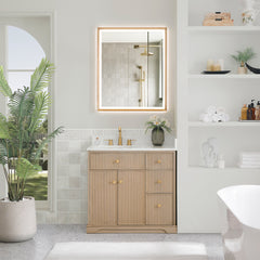 Altair Barnett 36" Single Bathroom Vanity in Natural Oak with Grain White Engineered Stone Countertop No Mirror