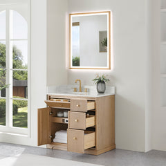 Altair Barnett 36" Single Bathroom Vanity in Natural Oak with Grain White Engineered Stone Countertop No Mirror