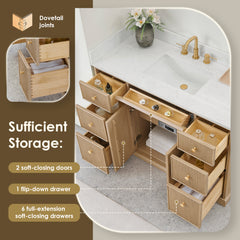 Altair Barnett 48" Single Bathroom Vanity in Natural Oak with Grain White Engineered Stone Countertop No Mirror