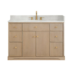 Altair Barnett 48" Single Bathroom Vanity in Natural Oak with Grain White Engineered Stone Countertop No Mirror