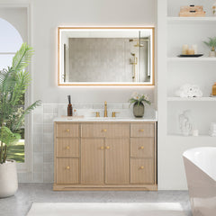 Altair Barnett 48" Single Bathroom Vanity in Natural Oak with Grain White Engineered Stone Countertop No Mirror
