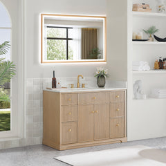 Altair Barnett 48" Single Bathroom Vanity in Natural Oak with Grain White Engineered Stone Countertop No Mirror