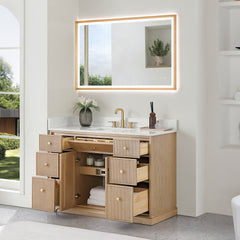 Altair Barnett 48" Single Bathroom Vanity in Natural Oak with Grain White Engineered Stone Countertop No Mirror