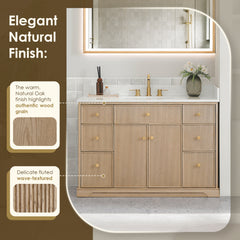 Altair Barnett 48" Single Bathroom Vanity in Natural Oak with Grain White Engineered Stone Countertop No Mirror