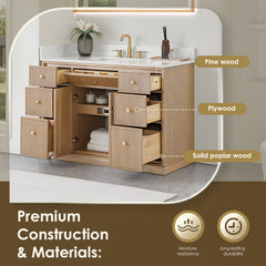 Altair Barnett 48" Single Bathroom Vanity in Natural Oak with Grain White Engineered Stone Countertop No Mirror