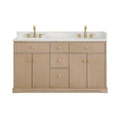 Altair Barnett 60" Double Bathroom Vanity in Natural Oak with Grain White Engineered Stone Countertop No Mirror