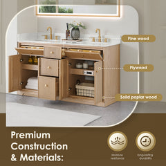 Altair Barnett 60" Double Bathroom Vanity in Natural Oak with Grain White Engineered Stone Countertop No Mirror