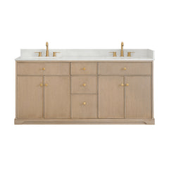 Altair Barnett 72" Double Bathroom Vanity in Natural Oak with Grain White Engineered Stone Countertop No Mirror