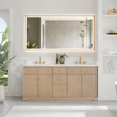 Altair Barnett 72" Double Bathroom Vanity in Natural Oak with Grain White Engineered Stone Countertop No Mirror