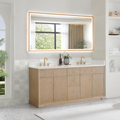Altair Barnett 72" Double Bathroom Vanity in Natural Oak with Grain White Engineered Stone Countertop No Mirror