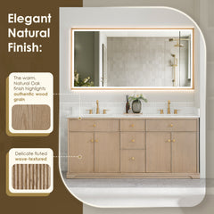 Altair Barnett 72" Double Bathroom Vanity in Natural Oak with Grain White Engineered Stone Countertop No Mirror
